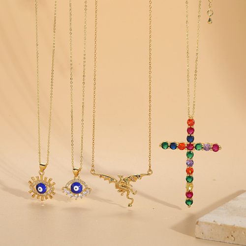Elegante Kreuz-Kupferbeschichtung mit Inlay-Zirkon und 14-Karat-vergoldeter Anhänger-Halskette
