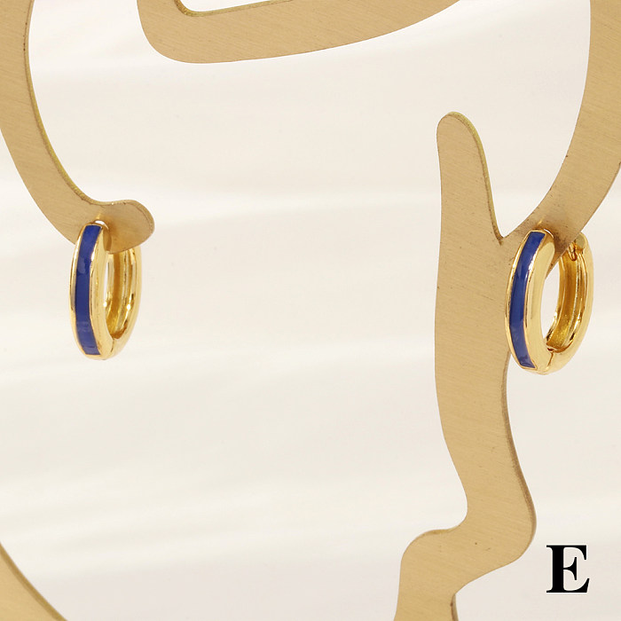 1 Pair Simple Style Circle Enamel Plating Copper 18K Gold Plated Hoop Earrings
