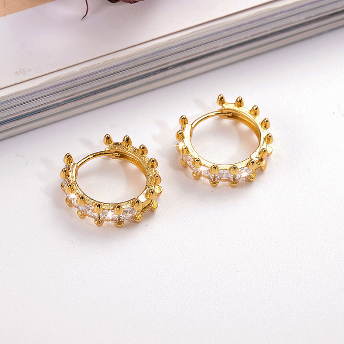 1 Pair Simple Style Streetwear Crown Rectangle Plating Inlay Copper Zircon Hoop Earrings