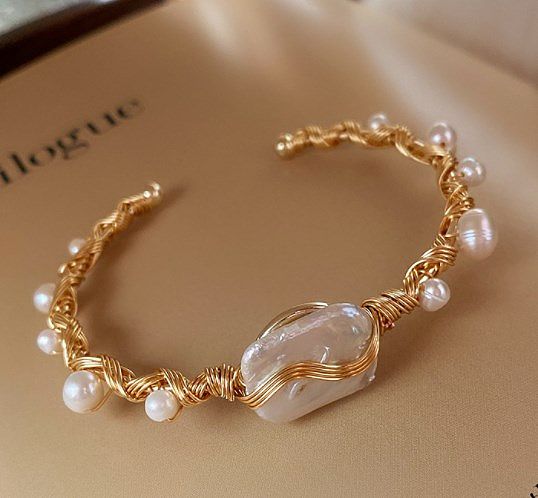 Bracelet rétro en cuivre avec perles d'eau douce, en vrac