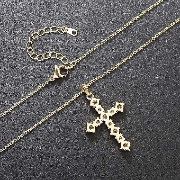 Modische Kreuz-Kupfer-Inlay-Zirkon-Anhänger-Halskette, 1 Stück