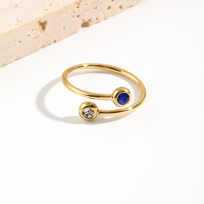 Casual Simple Style Round Stainless Steel Plating Inlay Rhinestones 14K Gold Plated Rings