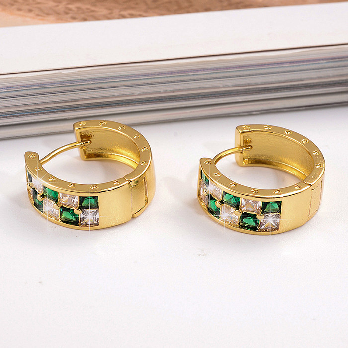 1 Pair Modern Style Checkered Plating Inlay Copper Zircon Hoop Earrings