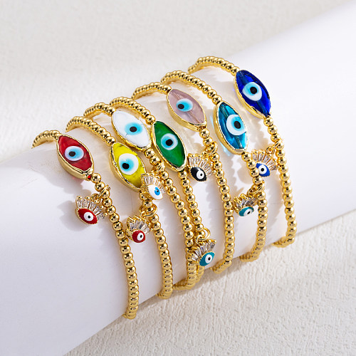 Bracelets plaqués or 18 carats en Zircon, œil du diable, verre, cuivre, perles, émail, Style moderne