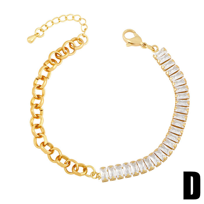 New Niche Light Luxury Stitching Square Zircon Copper 18K Gold Bracelet Female