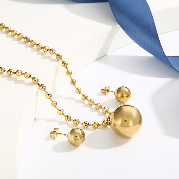Elegante collar de pendientes chapado en oro de 18 quilates con revestimiento de pulido de acero de titanio de color sólido para mujer