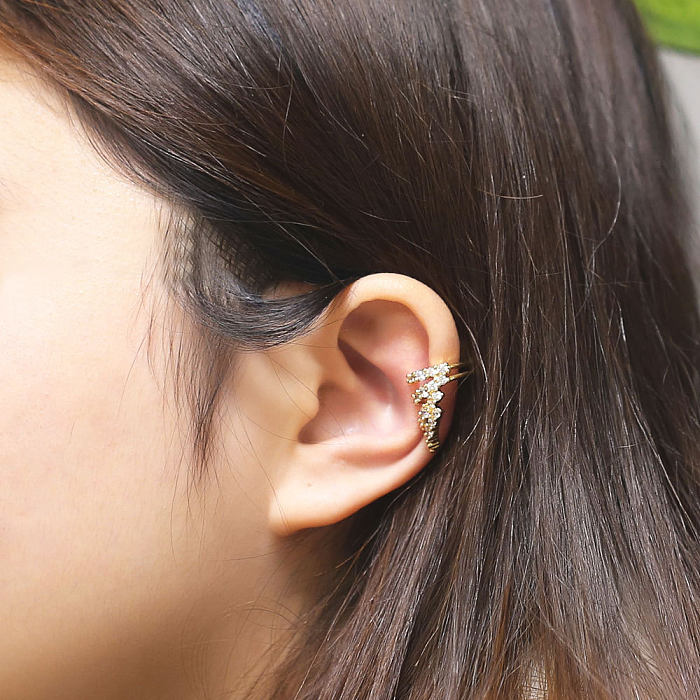 Fashion Diamond Ear Angel Wings Ear Clip Earrings Simple C-shaped Copper Earrings