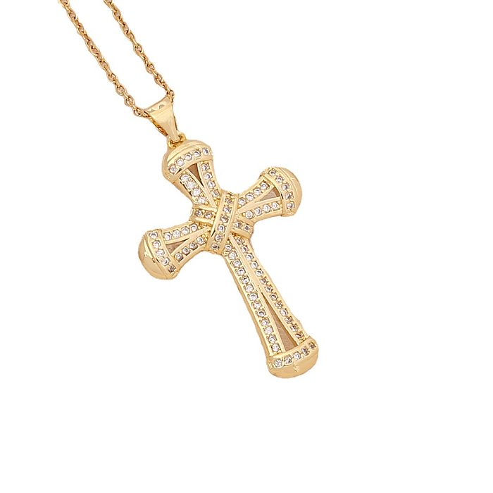 Nouveau Cuivre Micro-incrusté Zircon Hip-hop vierge croix pendentif 18K or collier