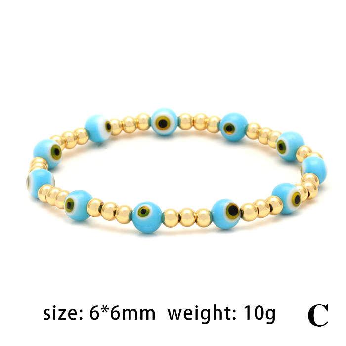 Commute Eye Resin Copper Beaded Enamel Inlay Zircon 18K Gold Plated Twisted Cable Bracele