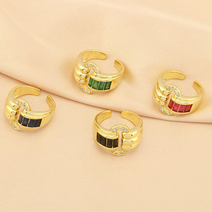 Retro Simple Style Multicolor Copper Plating Inlay Zircon 18K Gold Plated Open Rings