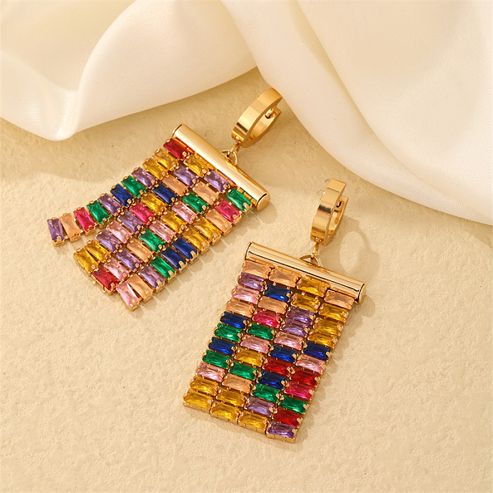 1 Pair Glam Luxurious Rectangle Plating Inlay Stainless Steel Copper Zircon Gold Plated Drop Earrings