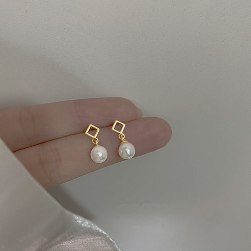 1 paire de boucles d'oreilles pendantes en cuivre plaqué or, Style Simple, placage géométrique