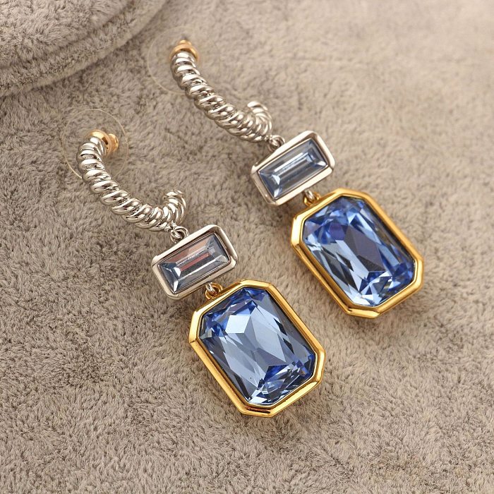 1 Pair Simple Style Square Inlay Copper Artificial Gemstones Drop Earrings