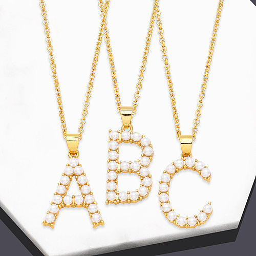 Fashion Letter Imitation Pearl Copper Plating Pendant Necklace 1 Piece