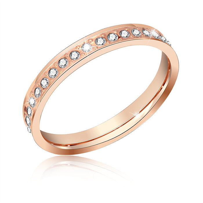 Atacado casual estilo simples estilo clássico cor sólida aço inoxidável titânio polimento chapeamento incrustação rosa anéis de zircão banhados a ouro