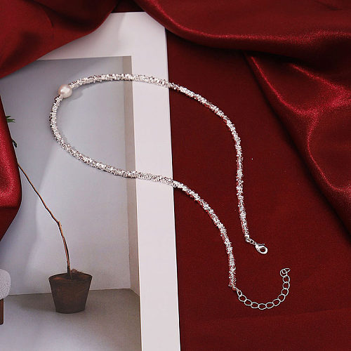 Collier plaqué cuivre de perles d'eau douce géométriques de style simple