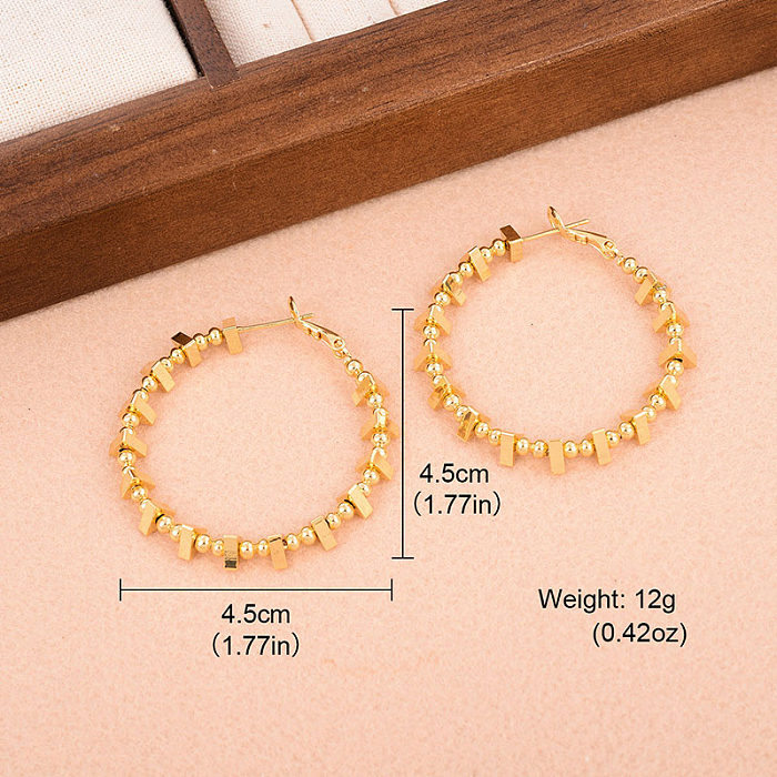 1 Pair Simple Style Triangle Beaded Plating Copper Hoop Earrings
