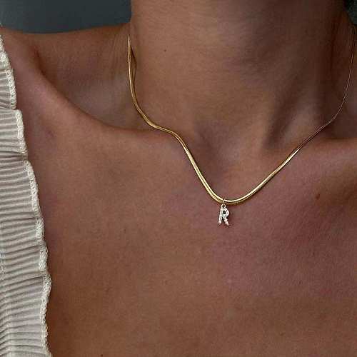 Elegant Letter Copper Inlay Zircon Pendant Necklace