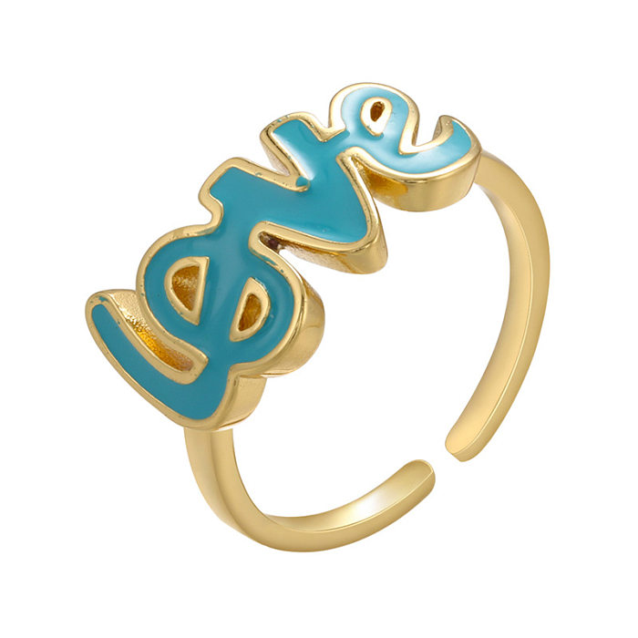 Oil Dripping Simple Letter Color Copper Ring Retention Plating