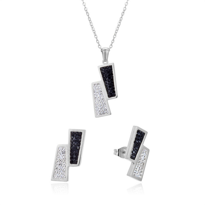 Retro Square Stainless Steel Inlay Artificial Gemstones Earrings Necklace