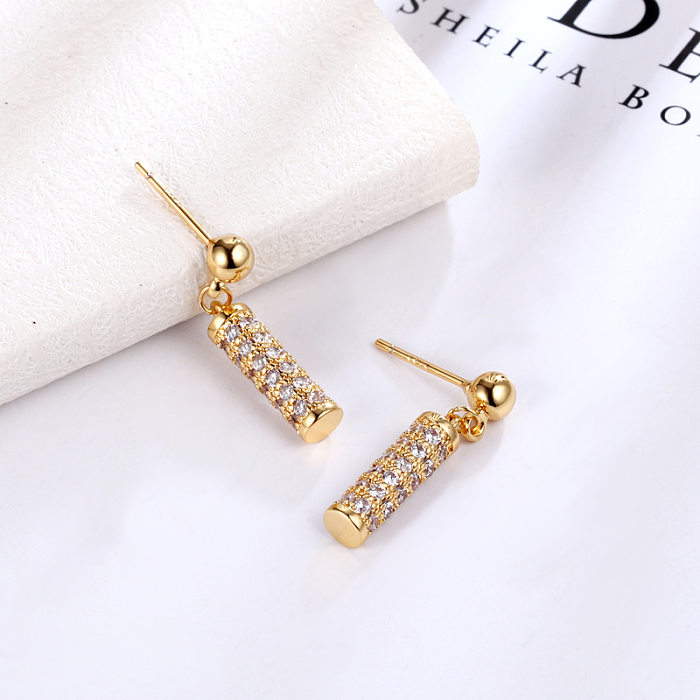 1 Pair Elegant Geometric Solid Color Plating Inlay Sterling Silver Brass Rhinestones 18K Gold Plated Drop Earrings
