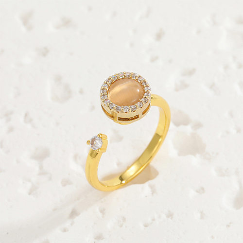 Classic Style Round Copper Opal Zircon Open Ring In Bulk