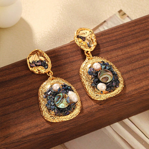 1 Pair Vintage Style Simple Style Round Inlay Copper Freshwater Pearl Drop Earrings