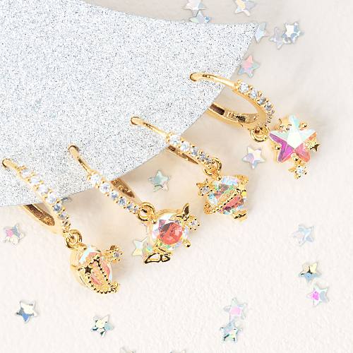 Fashion Star Butterfly Brass Plating Zircon Earrings