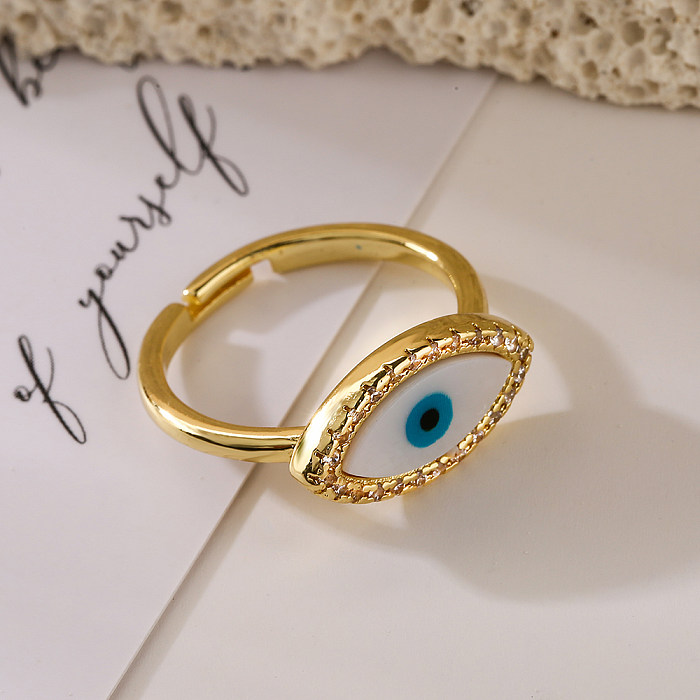Simple Style Commute Devil'S Eye Copper Plating Inlay Zircon 18K Gold Plated Open Rings