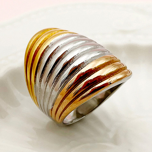Anéis banhados a ouro com revestimento de aço inoxidável em bloco de cores retrô hip-hop