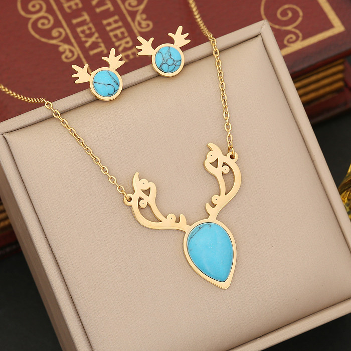 Elegant Retro Simple Style Animal Stainless Steel Plating Inlay Turquoise Rings Earrings Necklace