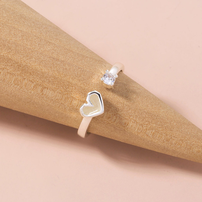 Fashion Simple Heart Geometric Inlaid Zircon Open Copper Ring