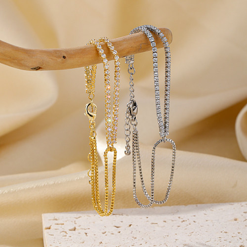 Pulseiras elegantes banhadas a ouro de zircônia 14K com chapeamento de cobre de cor sólida