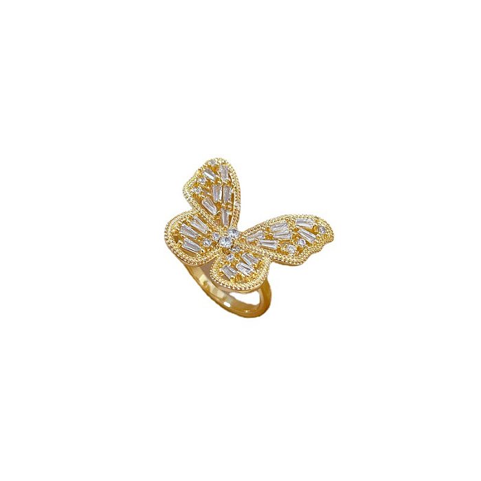 Retro Butterfly Brass Inlay Zircon Rings