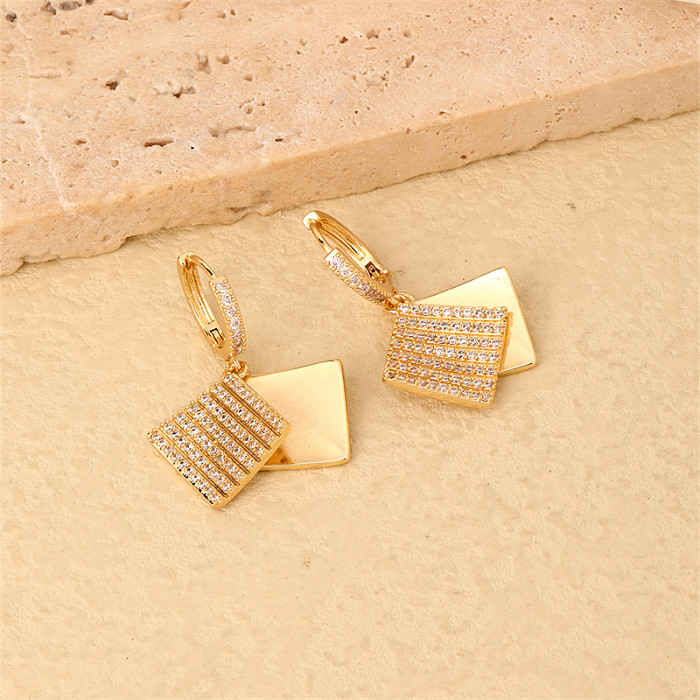 1 Pair Casual Simple Style Square Plating Inlay Copper Zircon Gold Plated Drop Earrings