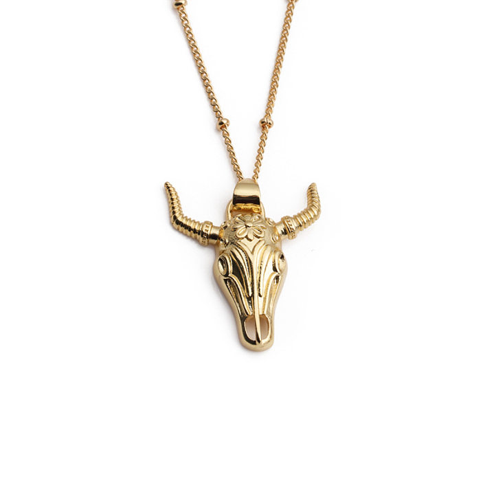 Copper Zircon Necklace Elephant Bull Head Pendant Necklace Female Wholesale