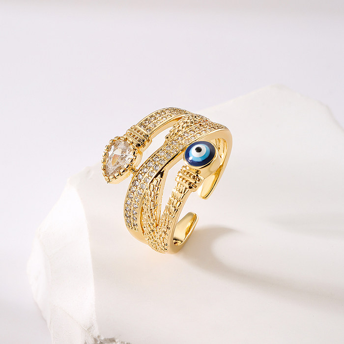 Fashion Eye Copper Enamel Gold Plated Zircon Open Ring 1 Piece