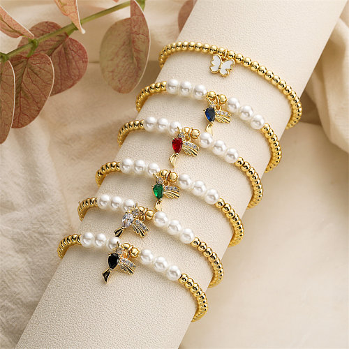 Bracelets en Zircon avec incrustation de perles en cuivre, Style Simple, papillon, oiseau, Style IG