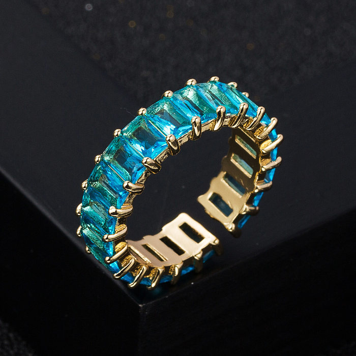 خاتم قوس قزح هندسي مرصع بالنحاس ذو سبعة ألوان من الزركون