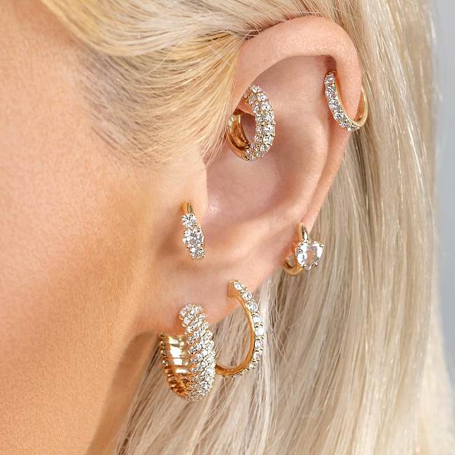 1 Set Simple Style Shiny Circle Heart Shape Brass Asymmetrical Plating Inlay Zircon 18K Gold Plated Earrings