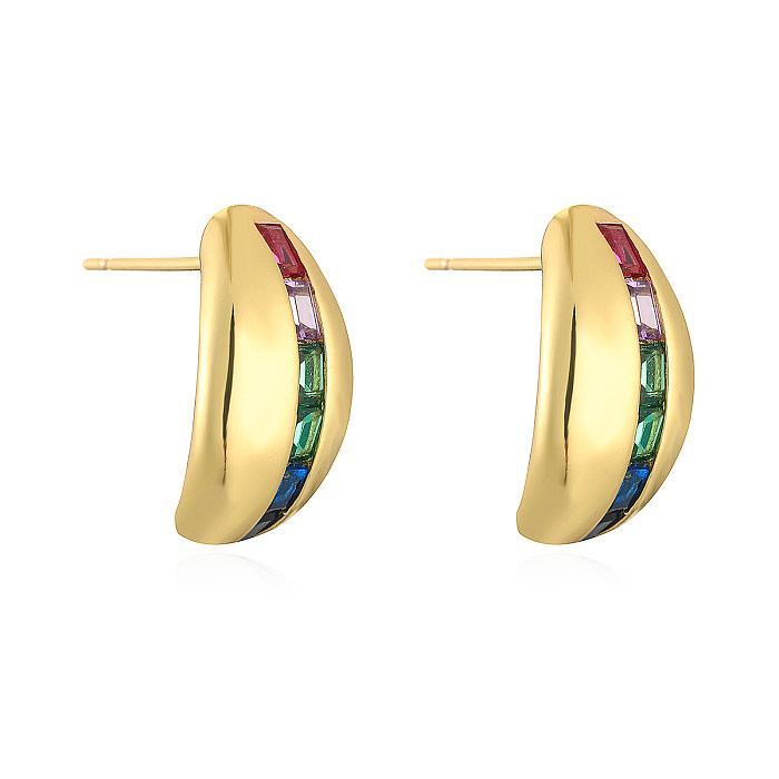 1 Pair Simple Style Commute Star Enamel Plating Inlay Copper Zircon 18K Gold Plated Hoop Earrings Ear Studs