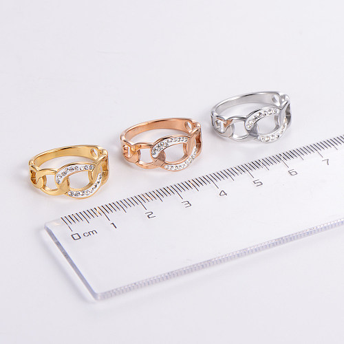 Anéis elegantes de strass com revestimento geométrico de aço inoxidável
