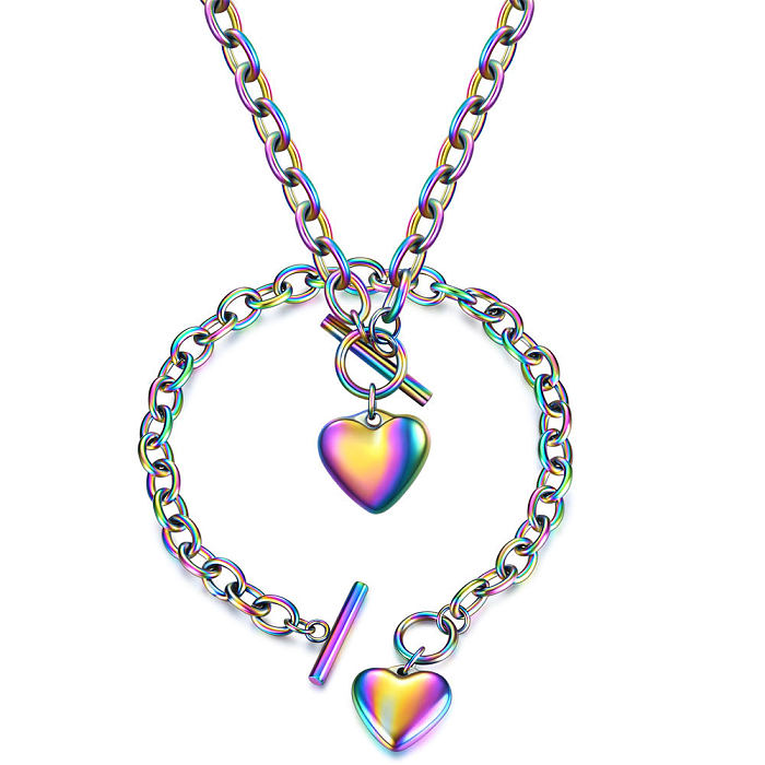 1 ensemble de bracelets et colliers en forme de cœur pour femmes, plaqué titane et acier