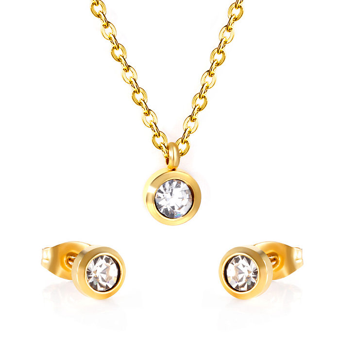 Ensemble de bijoux ronds en acier inoxydable avec strass et Zircon, Style Simple, vente en gros