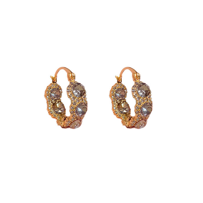 1 par elegante doce geométrico cor sólida chapeamento cobre opala zircão brincos banhados a ouro 14K