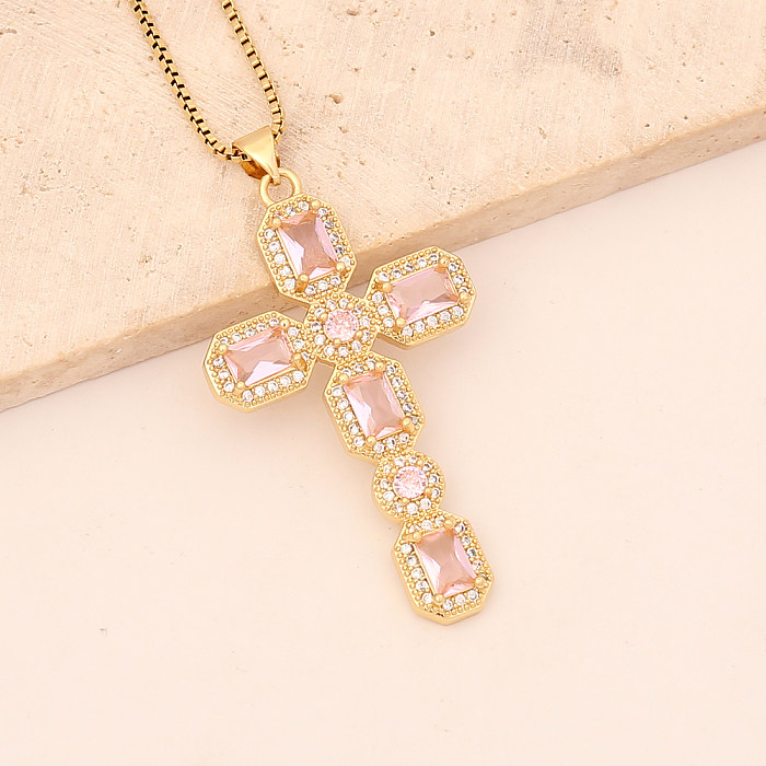 Hip-Hop Cross Copper Inlaid Zircon Necklace