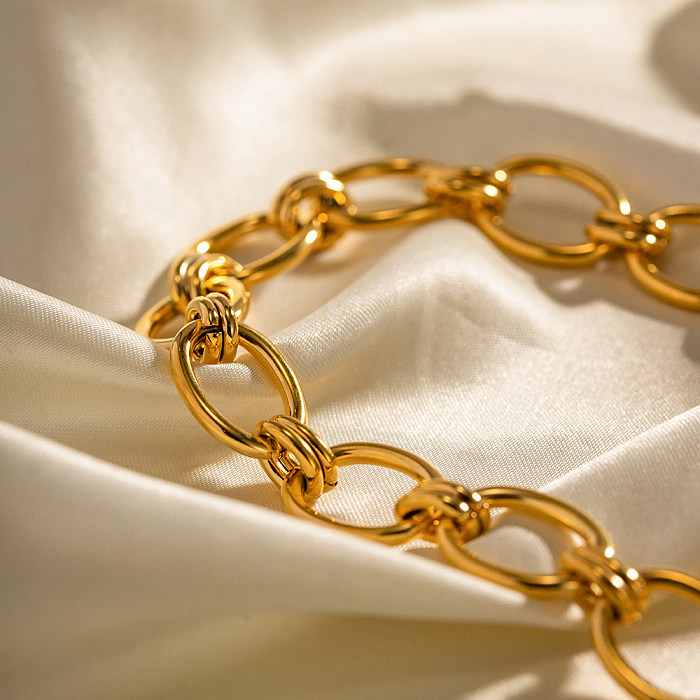 Colar de pulseiras banhadas a ouro 18K com revestimento geométrico de aço inoxidável hip-hop