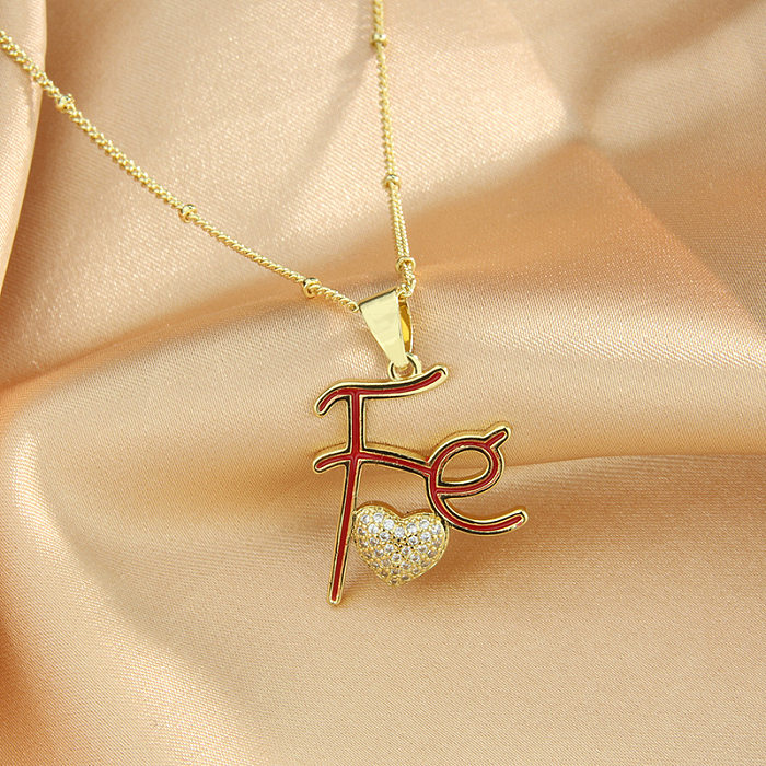 Collar de cobre con letras de estilo simple, collares de cobre con diamantes de imitación