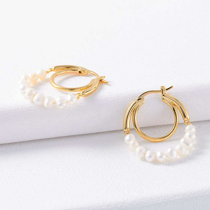 1 Pair Retro Round Artificial Pearl Copper Plating Earrings