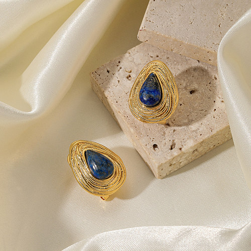1 paire de clous d'oreilles plaqués or 18 carats, style streetwear de style romain, incrustation géométrique en cuivre lapis-lazuli